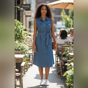 Denim Sleeveless Button-Down Dress